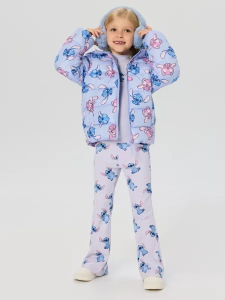 Sinsay Prošívaná puffer bunda s kapucí Lilo & Stitch modrá