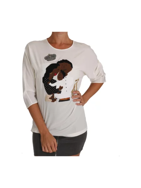 Jedwabny top Dolce And Gabbana z naszywkami biały