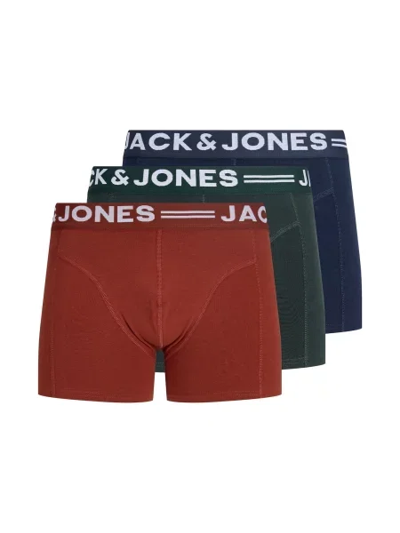 JACK & JONES Boxerky JJSense tmavomodrá / jedľová / karmínovo červená biela