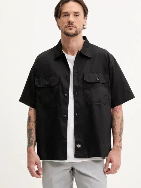 Риза Dickies мъжка със свободна кройка с класическа яка черно