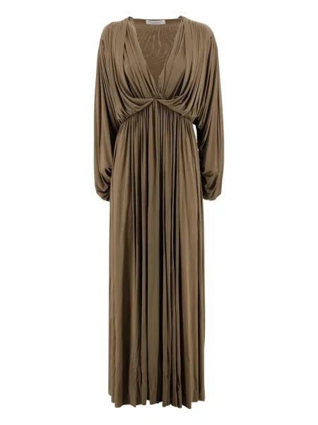 Rochie maxi Philosophy Di Lorenzo Serafini cu decolteu în V drapată de costum maro