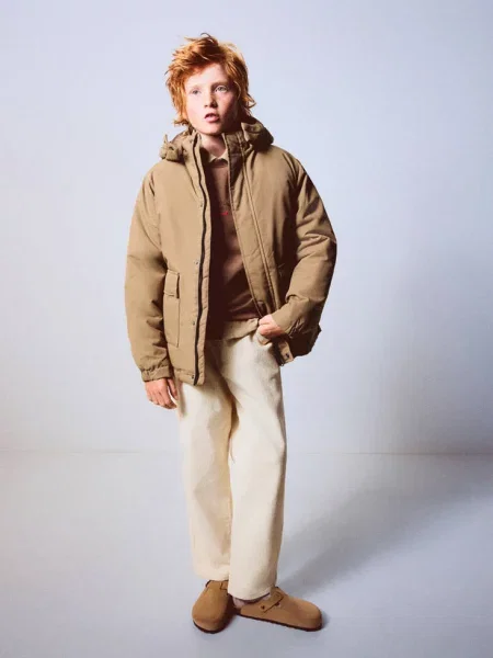 Kurtka oversize z kapturem średni Dzieci 8 MANGO KIDS brązowy