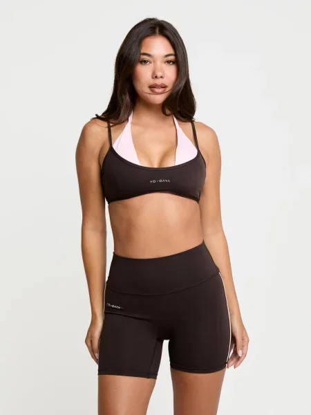 YO-GAYA Športová podprsenka Layered Halter Bra tmavohnedá