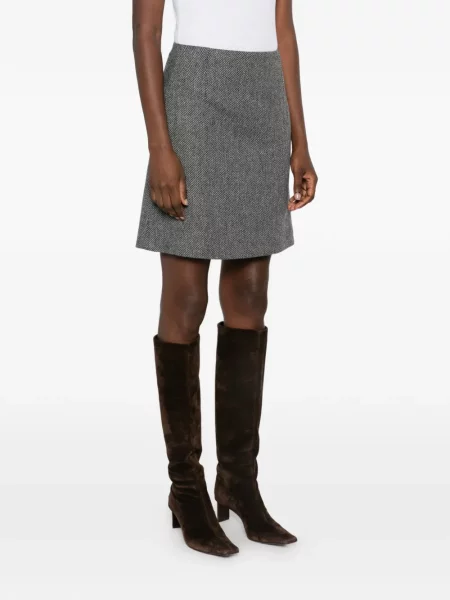 Fustă Weekend Max Mara cu model herringbone în linie A gri