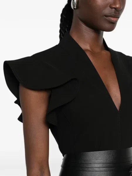 Rochie midi Moschino cu decolteu în V cu volane negru