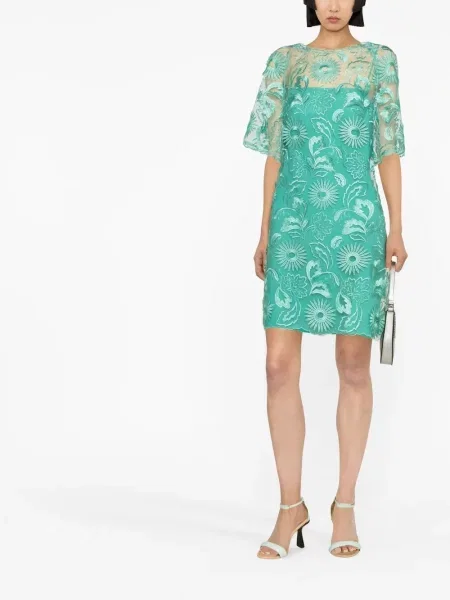 Gėlėta kostiumas mini mini suknelė Alberta Ferretti žalia