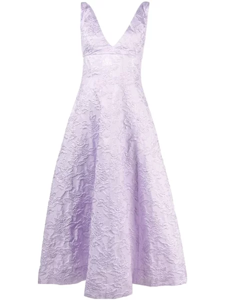 Rochie Philosophy Di Lorenzo Serafini cu model floral cu decolteu în V din jacard violet