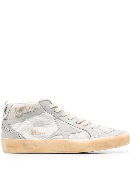 Sneakerși Golden Goose Mid Star cu șireturi din dantelă alb