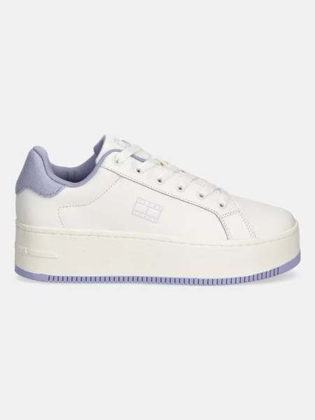 Usnjene superge Tommy Jeans TJW FLATFORM ESS MU bela