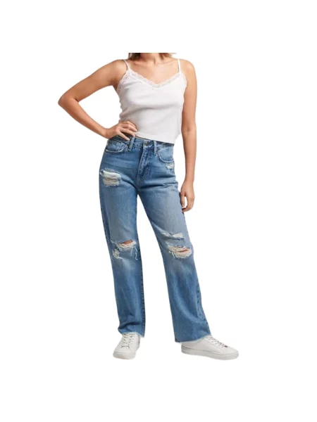 Spodnie turystyczne Superdry High Rise Straight niebieskie