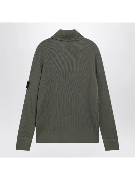 Sweter z golfem Stone Island wełniany z kamieniami zielony