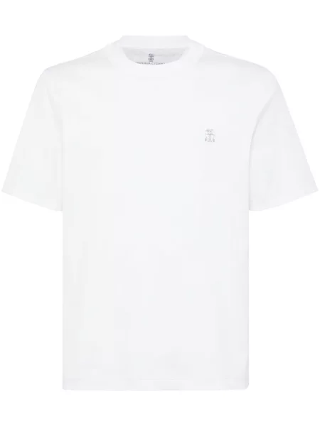 Tričko Brunello Cucinelli s výšivkou s kulatým výstřihem bílé