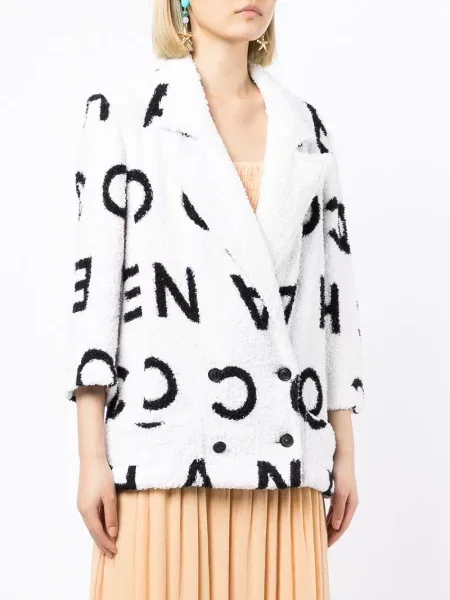 Dvouřadá bunda Chanel Pre-owned s potiskem bílá