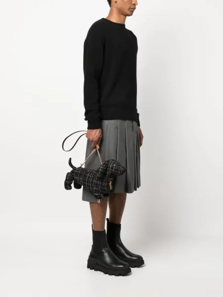 Geantă Thom Browne din tweed negru