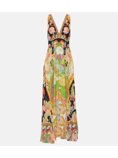 Rochie maxi Camilla de mătase cu imagine de costum