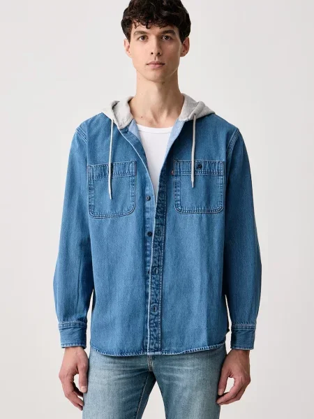 Levi's cămașă pentru bărbați din denim CLASSIC HOODED WORKER albastru