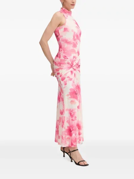 Rochie maxi Bardot cu volane cu legături roz
