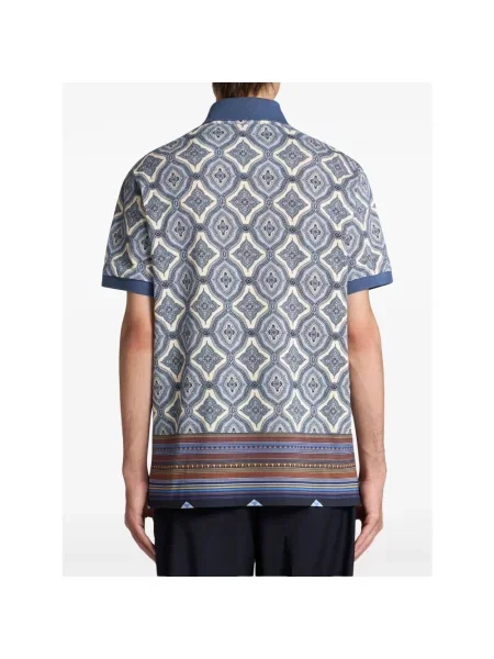 Koszulka polo Etro w geometryczne wzory niebieska