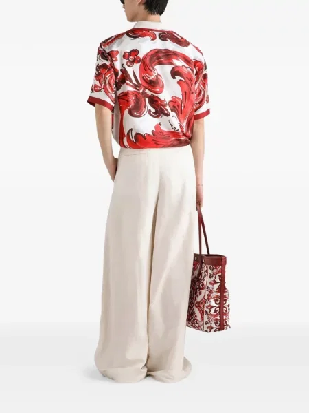 Cămașă Dolce & Gabbana de mătase cu imagine alb