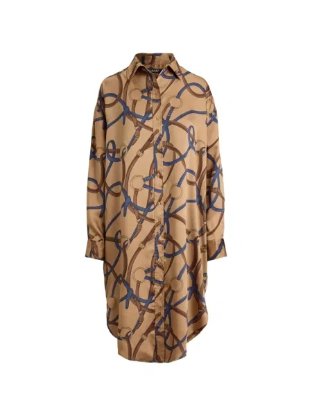Rochie tip cămașă Lauren Ralph Lauren cu imagine din țesătură twill maro