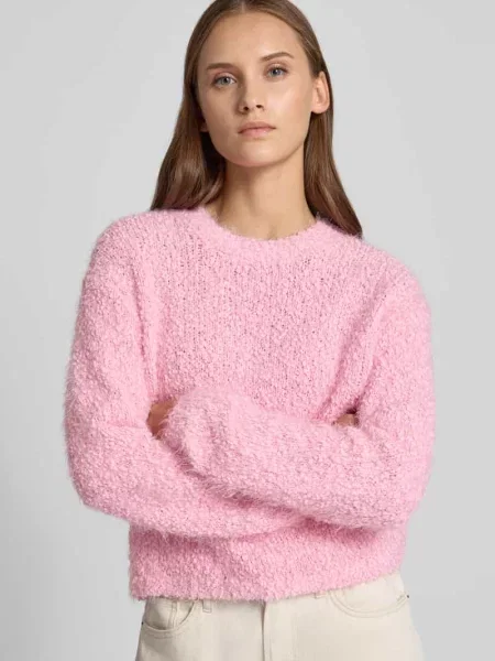 Sweter z dzianiny z okrągłym dekoltem model SASSY' Noisy May różowy