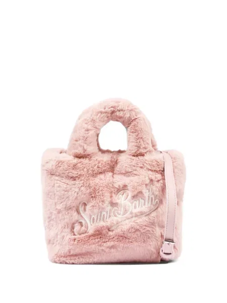 Geantă shopper Mc2 Saint Barth cu broderie cu blană roz
