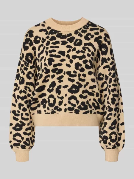 Sweter z dzianiny z okrągłym dekoltem model ‘CHARLOTT’ Noisy May beżowy