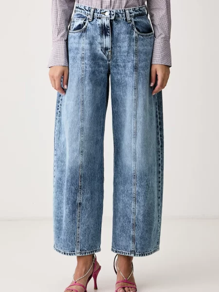 Haveone blugi wide leg pentru femei albastru