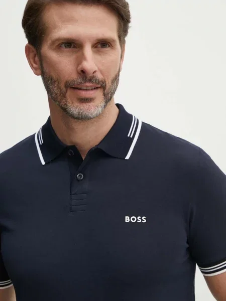 Boss Green tricou polo barbati albastru marin cu imprimeu verde