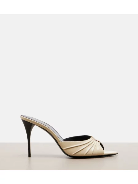 Papuci tip mules Saint Laurent din piele alb
