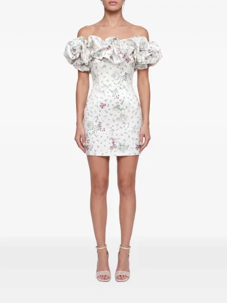 Rochie mini Post Meridiem cu model floral cu imagine alb