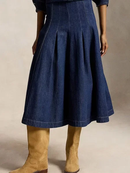 Polo Ralph Lauren fustă evazată din denim albastru