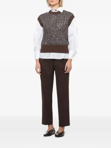 Top D.exterior cu paiete tricotate maro