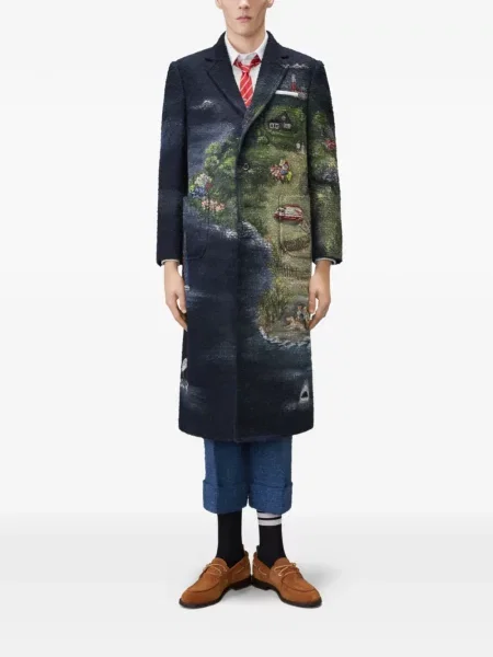 Bouclé palton Thom Browne albastru