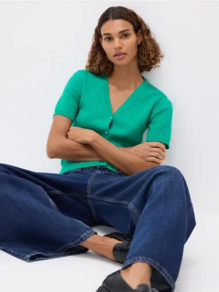 Reserved Cardigan cu împletitură grosieră verde