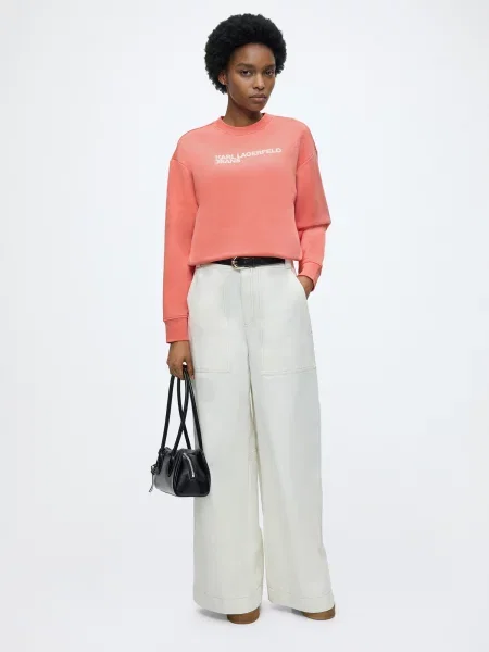 KARL LAGERFELD JEANS Mikina ESSENTIAL staroružová biela
