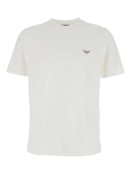 Tricou Emporio Armani cu broderie cu decolteu rotund alb