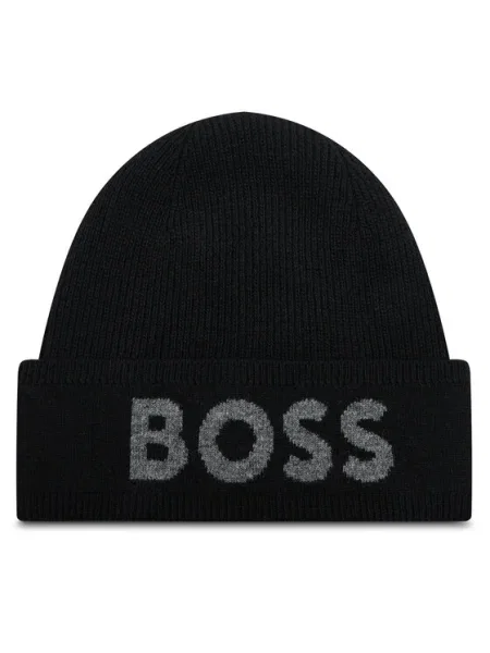 Шапка с вълна BOSS с фина плетка черно