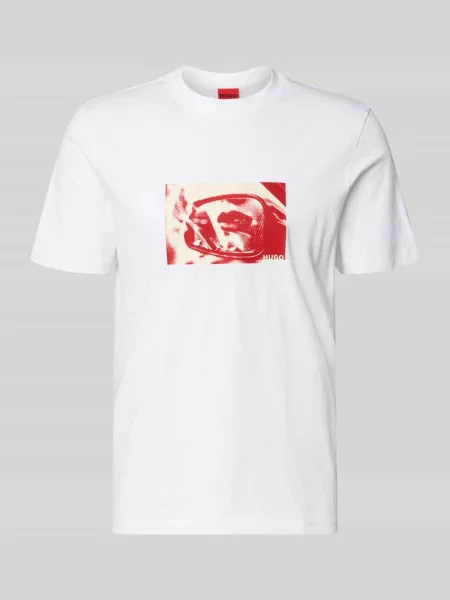 T-shirt o kroju regular fit z czystej bawełny model Dirom' Hugo biała