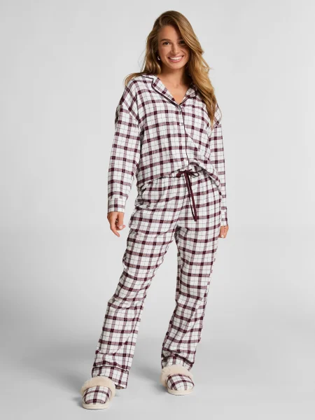 Hunkemöller Pantaloni de pijama maro ruginiu alb