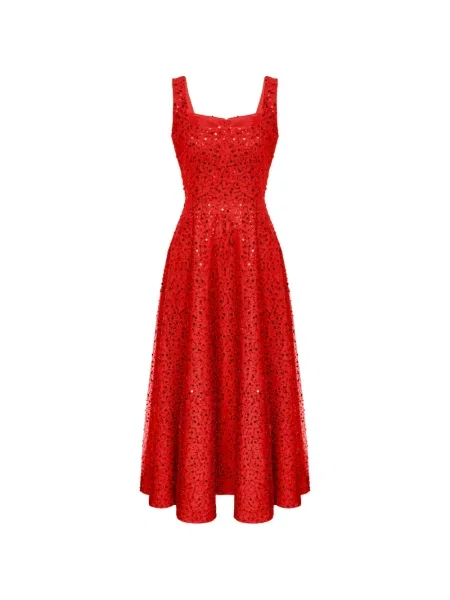 Rochie maxi Post Meridiem cu paiete de costum roșu