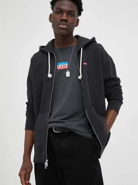 Dukserica Levi's za muškarce s kapuljačom glatka crna