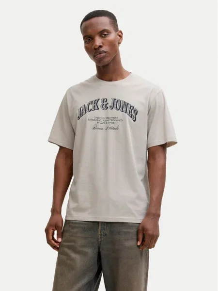 JACK & JONES Tričko JJEDenver svetlosivá / čierna sivá
