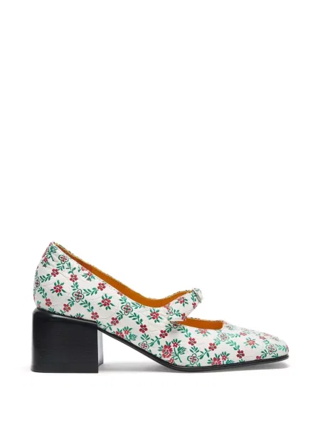 Pantofi cu toc Lili Curia cu model floral alb