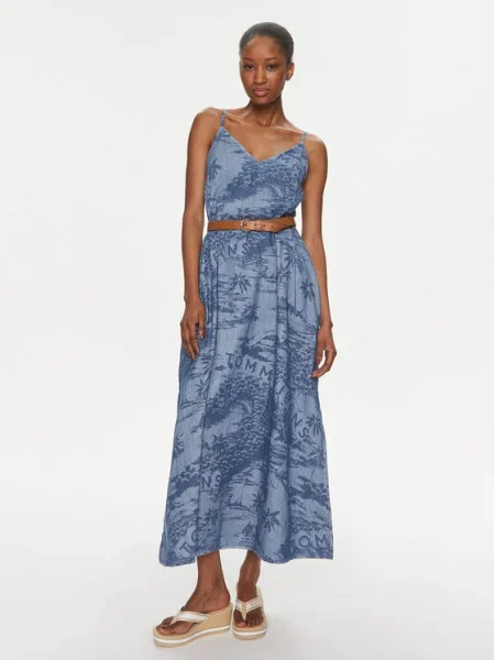 Tommy Jeans De blugi rochie LASER CHAMBRAY albastru