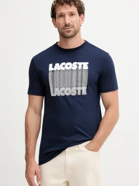 Тениска Lacoste с принт тъмносиньо