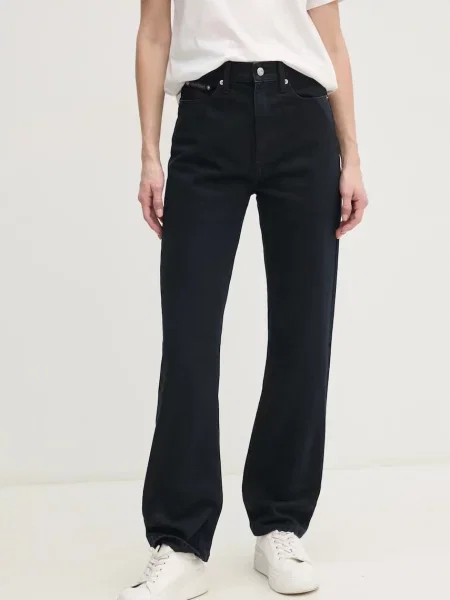 Дънки Calvin Klein Jeans с висока талия тъмносиньо