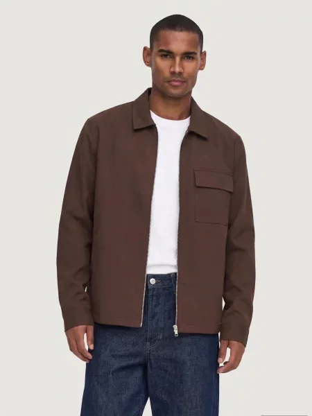Kurtka Mężczyzna ONLY & SONS Onswill Reg Zip Overshirt Frml Noos brązowa