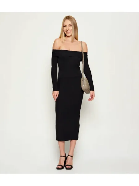 Armani Exchange rochie midi mulată negru