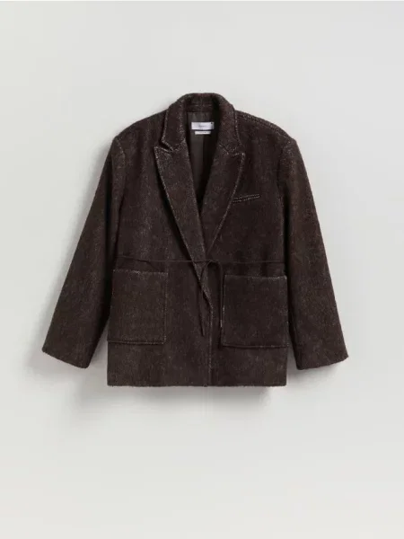 Reserved Marynarka z wełną ciemnobrązowy